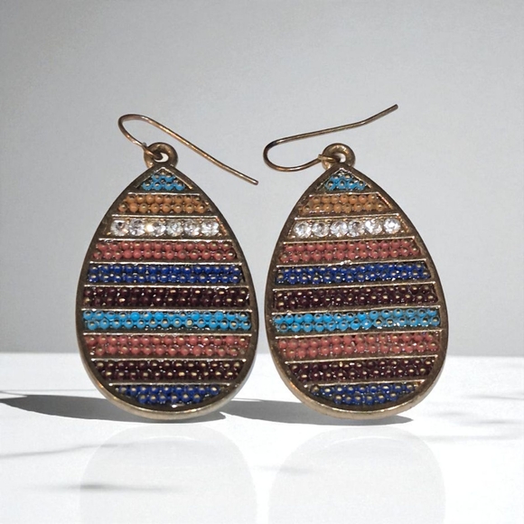 None Jewelry - Multicolor Striped Teardrop Earrings